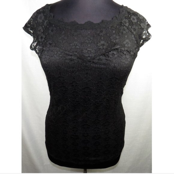 FTF Plus Size 2X Sexy Black Lace Cap Sleeve Top - Picture 4 of 10